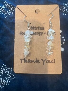 Citrine Chip Drop Earrings - Clear to Pale Yellow Gemstone Dangles